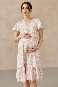 KIN CROCHET TRIM NURSING DRESS PINK