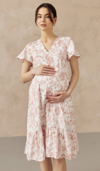 KIN CROCHET TRIM NURSING DRESS PINK