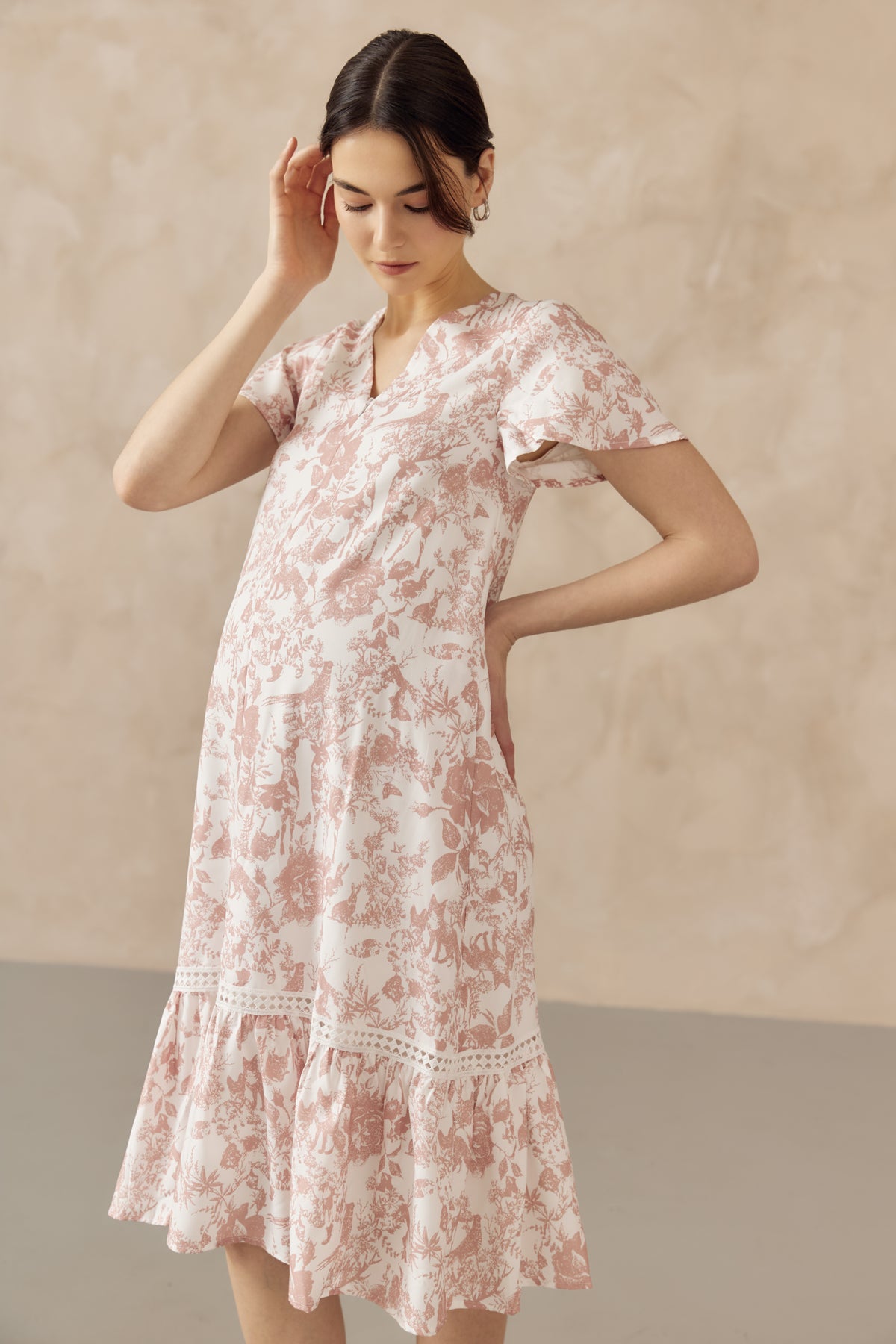 KIN CROCHET TRIM NURSING DRESS PINK