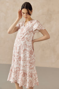 KIN CROCHET TRIM NURSING DRESS PINK