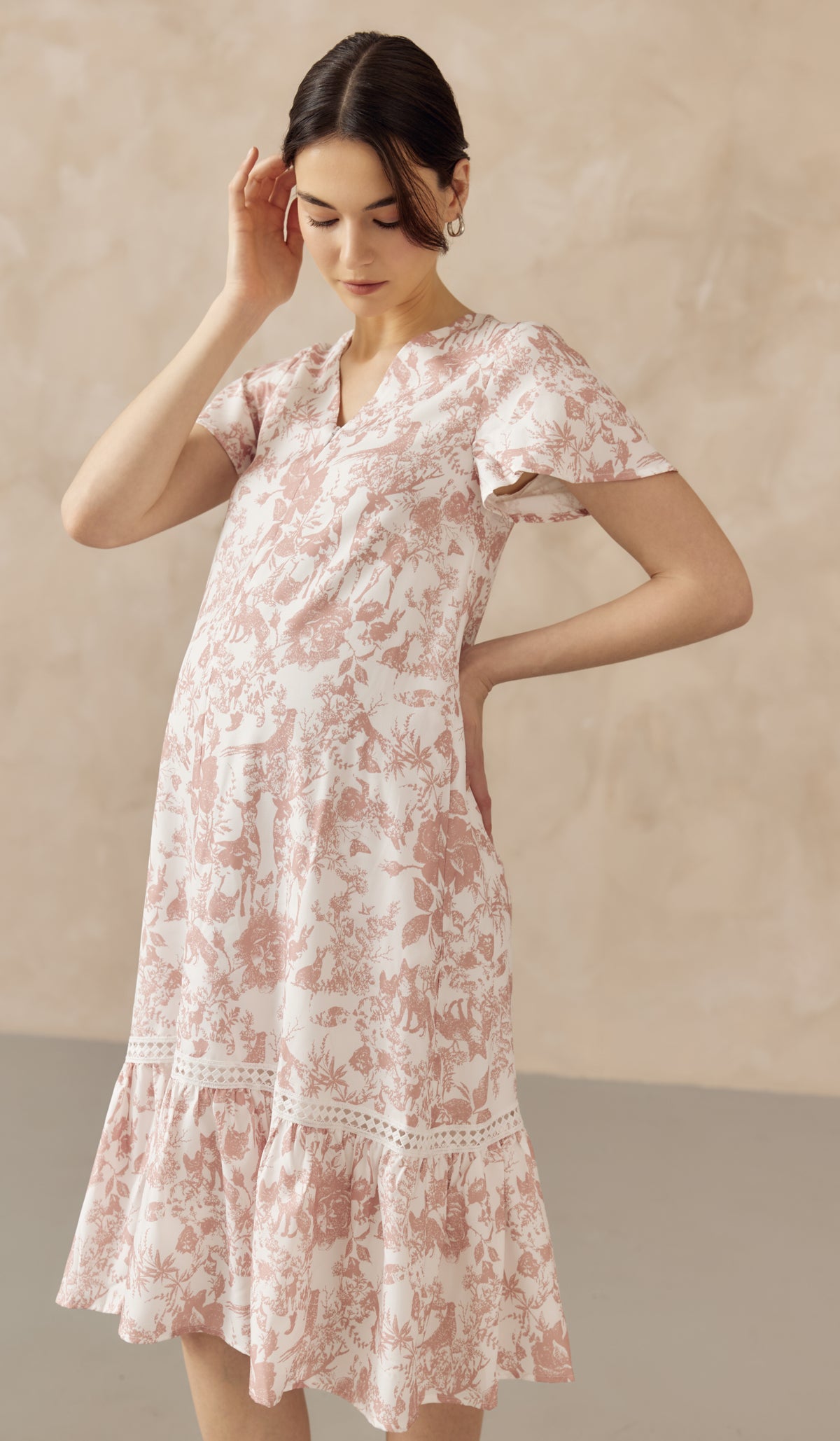 KIN CROCHET TRIM NURSING DRESS PINK