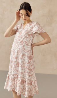 KIN CROCHET TRIM NURSING DRESS PINK