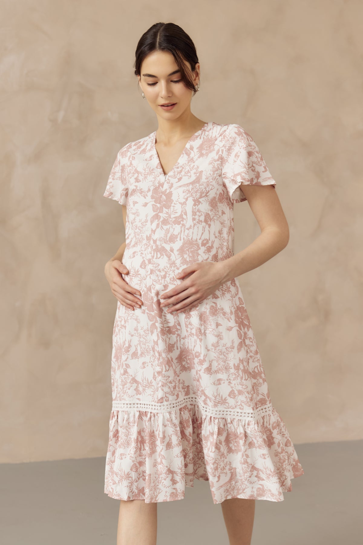 KIN CROCHET TRIM NURSING DRESS PINK