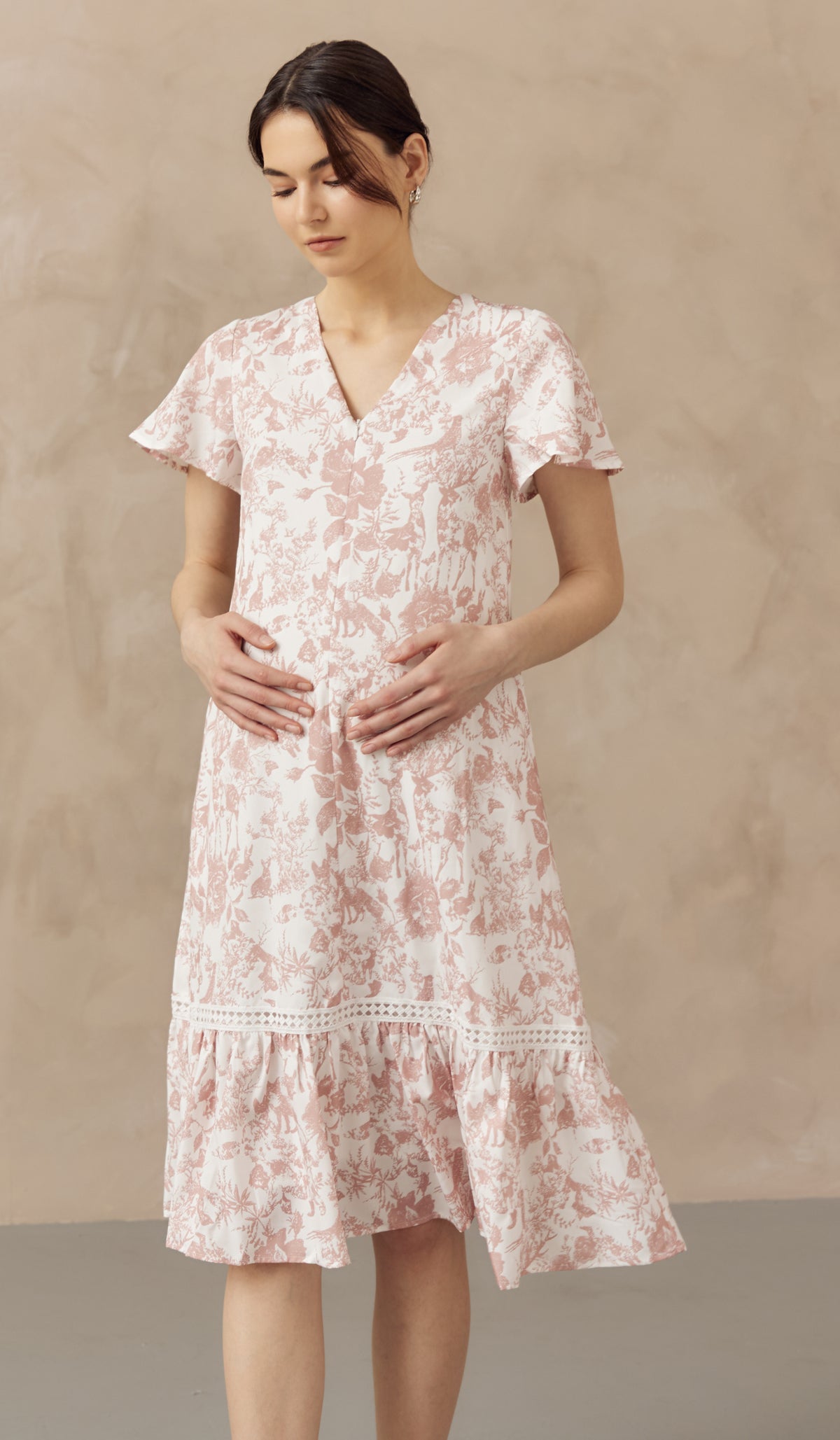 KIN CROCHET TRIM NURSING DRESS PINK
