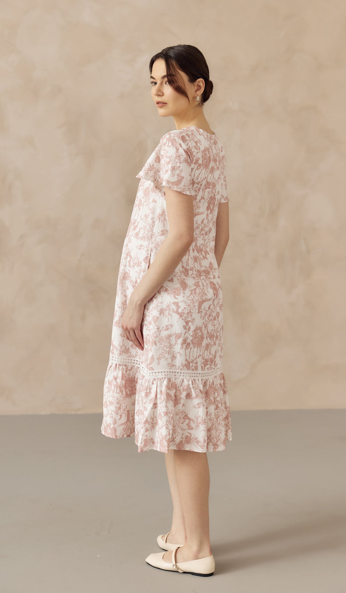 KIN CROCHET TRIM NURSING DRESS PINK