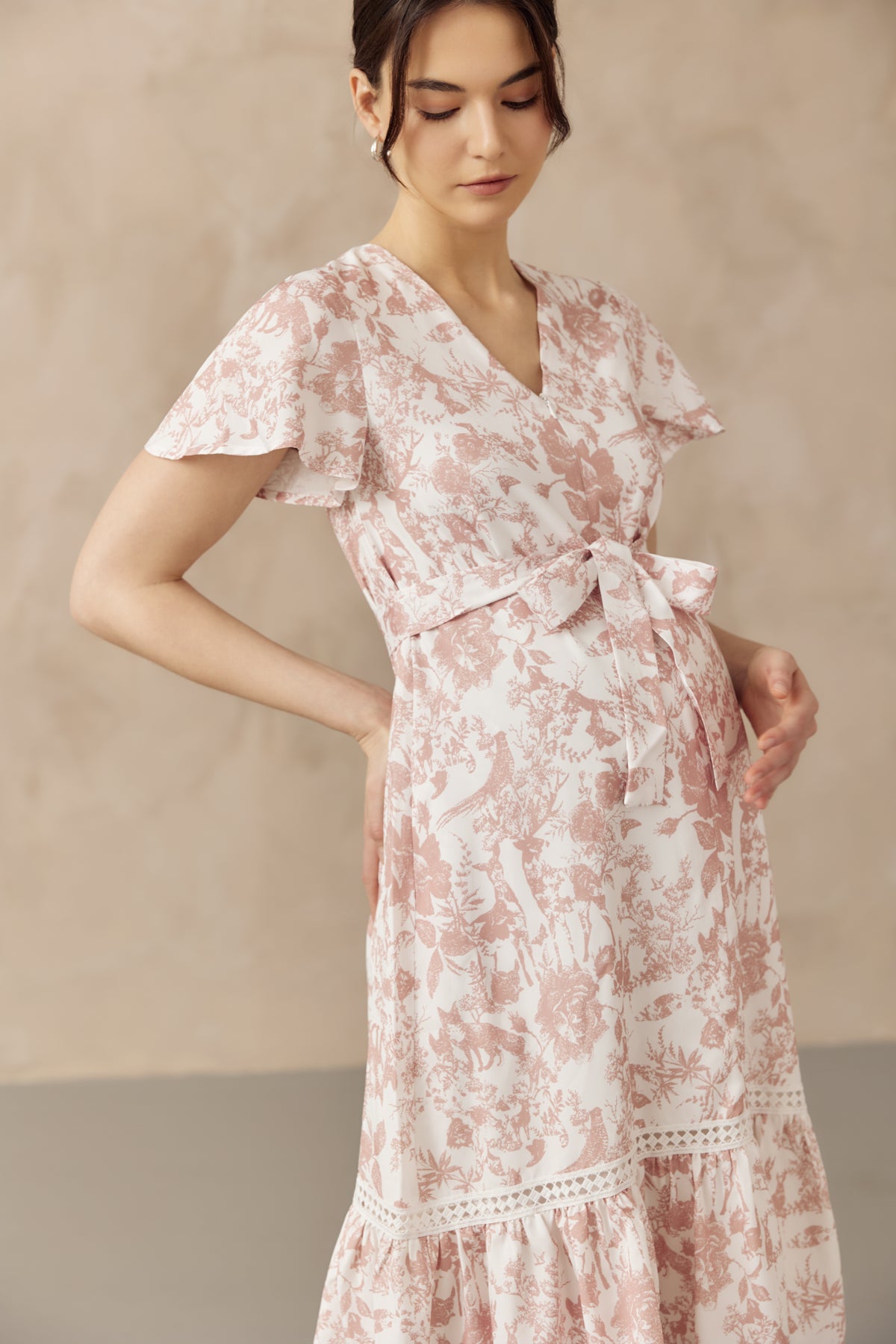 KIN CROCHET TRIM NURSING DRESS PINK