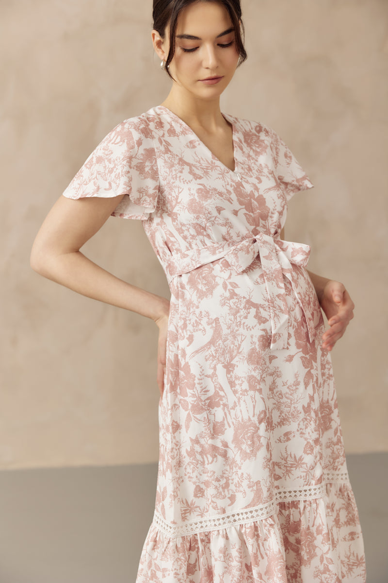 KIN CROCHET TRIM NURSING DRESS PINK