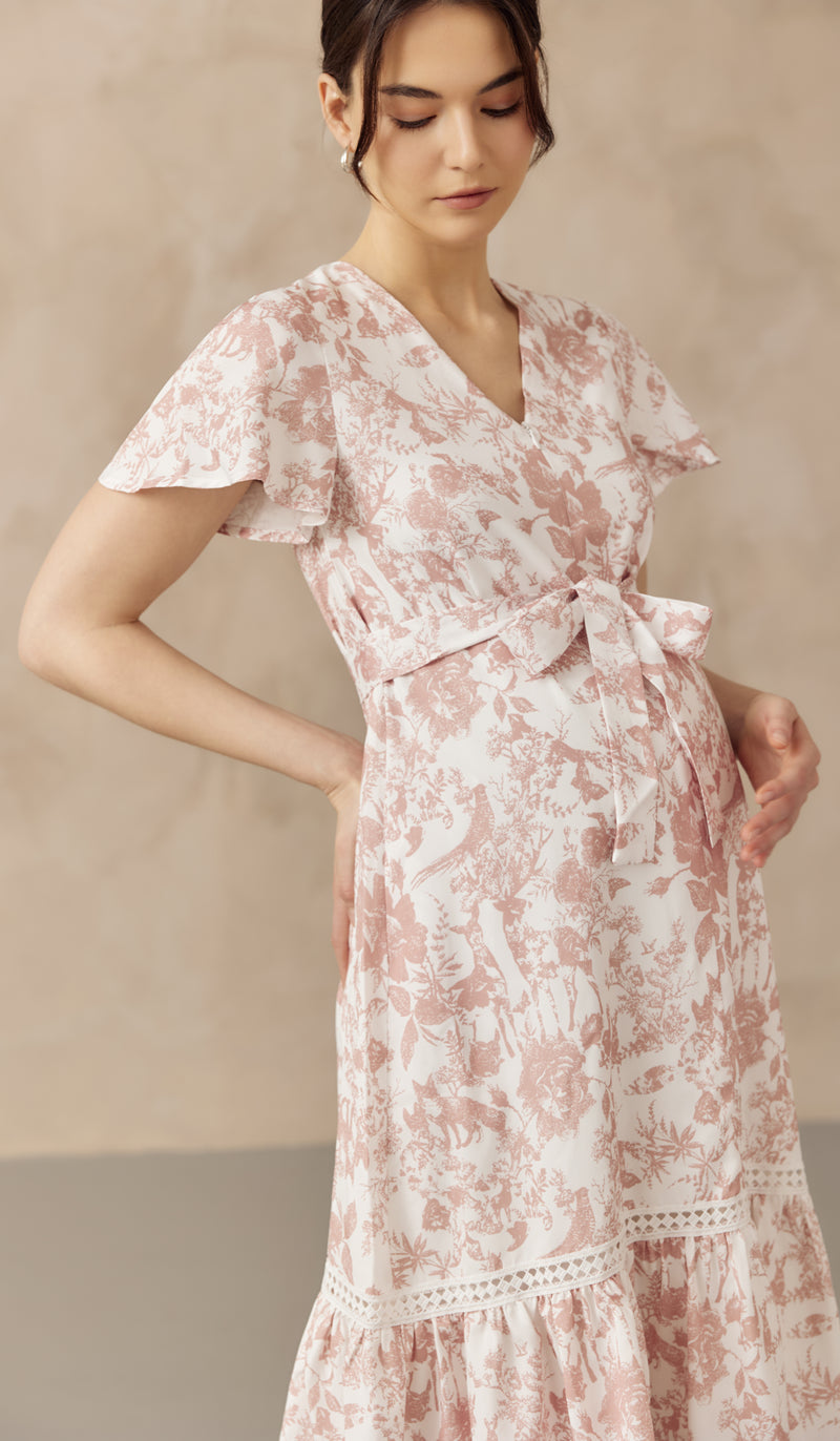 KIN CROCHET TRIM NURSING DRESS PINK