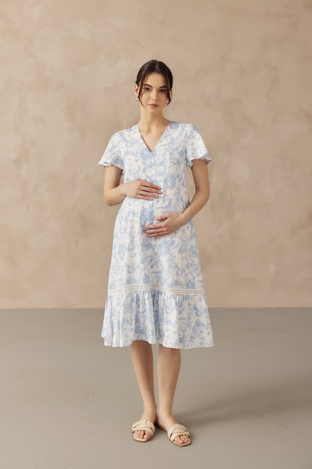 KIN CROCHET TRIM NURSING DRESS BLUE
