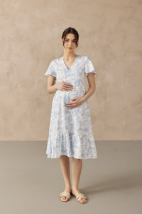 KIN CROCHET TRIM NURSING DRESS BLUE