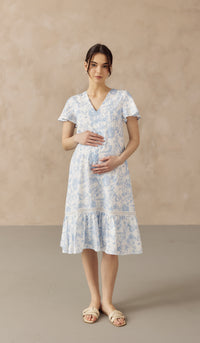 KIN CROCHET TRIM NURSING DRESS BLUE