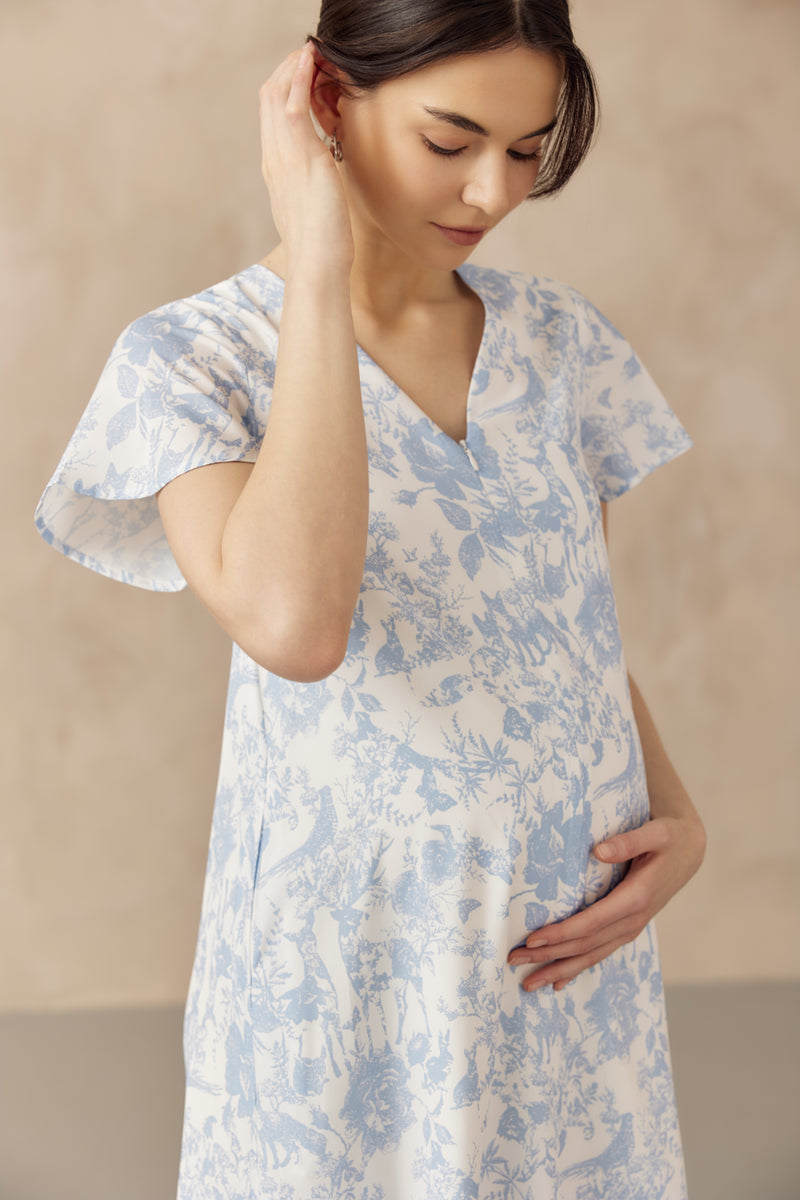 KIN CROCHET TRIM NURSING DRESS BLUE