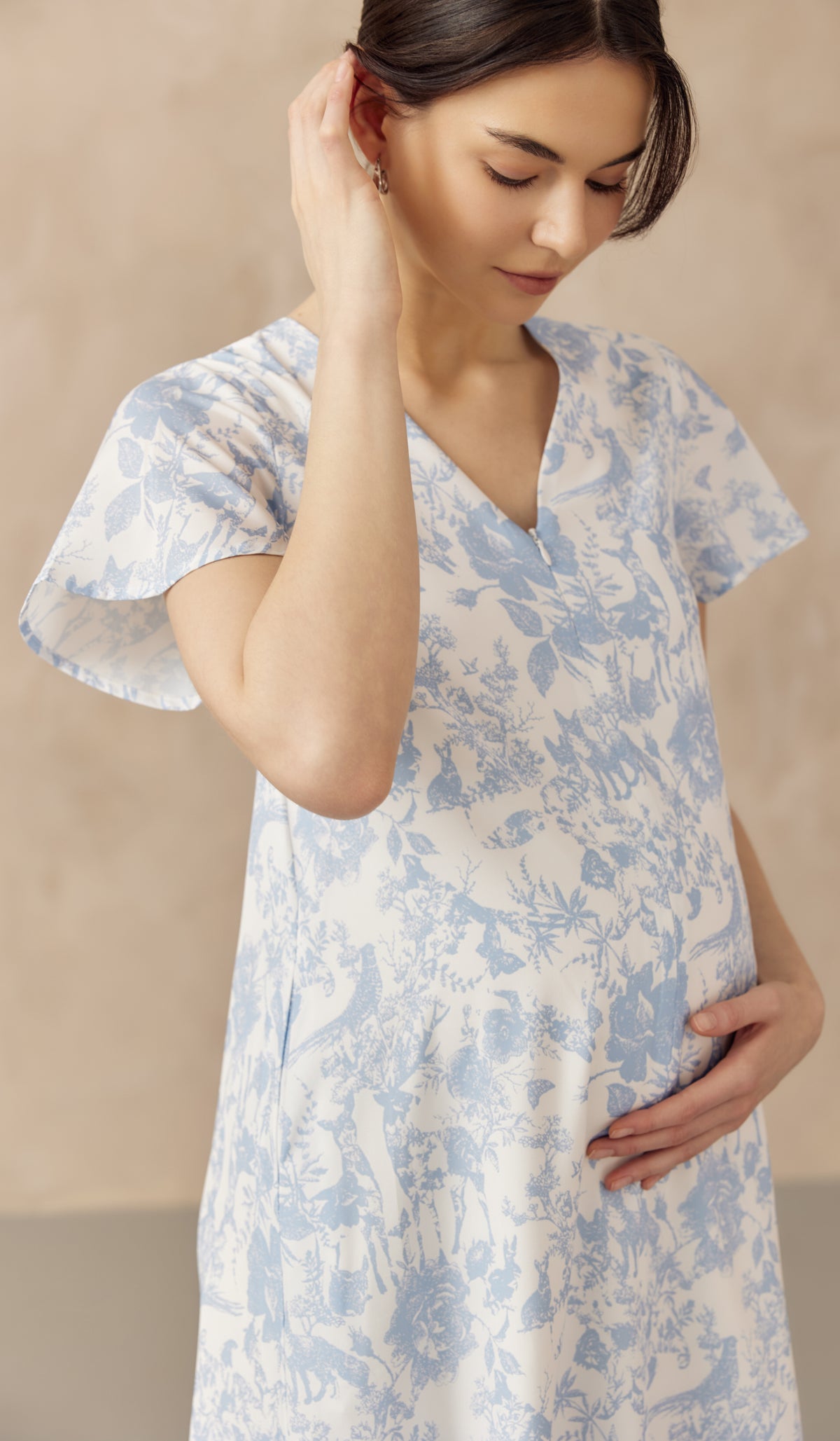 KIN CROCHET TRIM NURSING DRESS BLUE