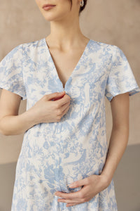 KIN CROCHET TRIM NURSING DRESS BLUE