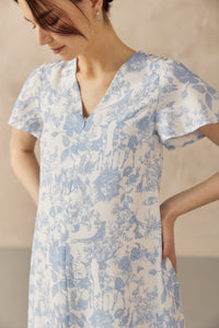 KIN CROCHET TRIM NURSING DRESS BLUE