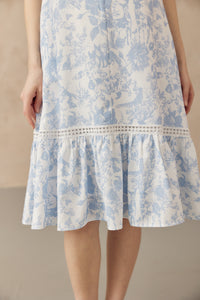 KIN CROCHET TRIM NURSING DRESS BLUE