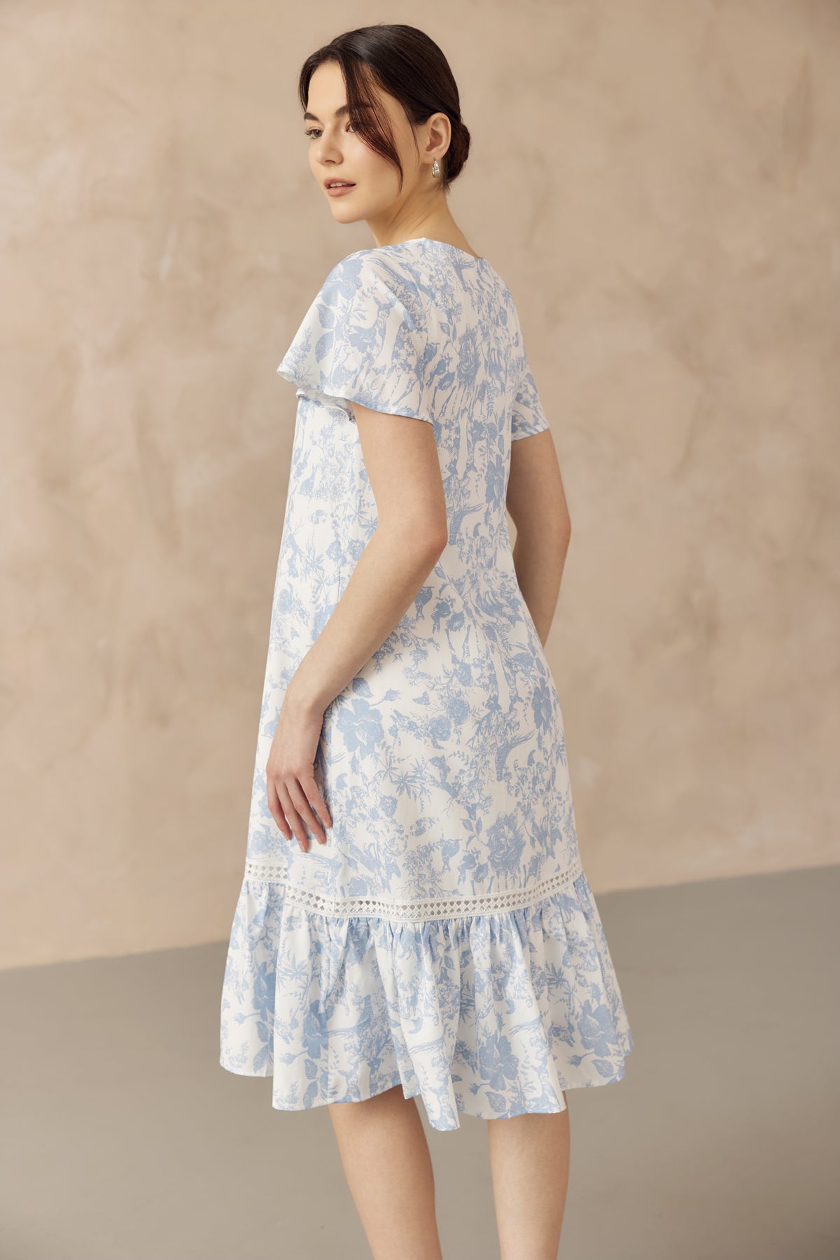 KIN CROCHET TRIM NURSING DRESS BLUE