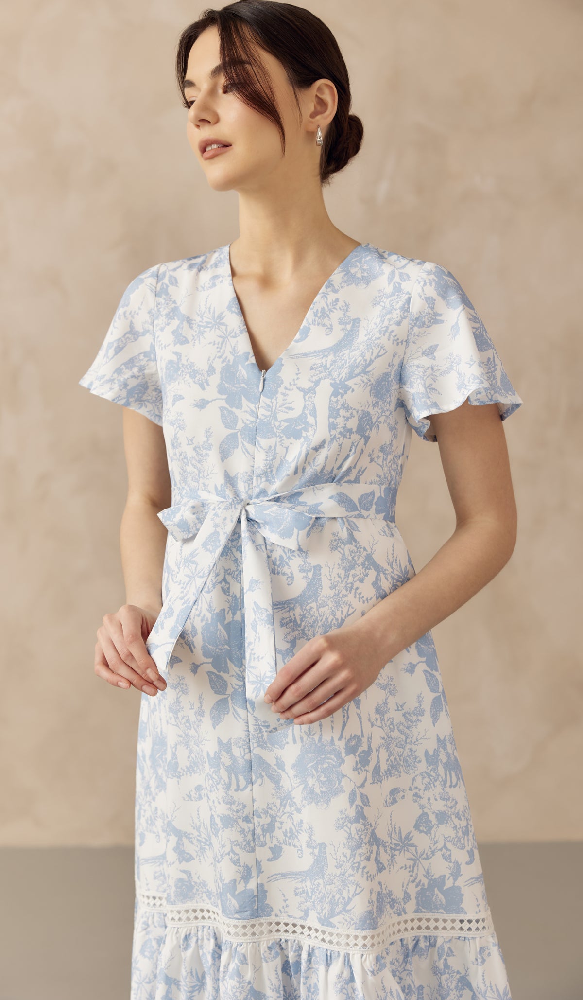 KIN CROCHET TRIM NURSING DRESS BLUE