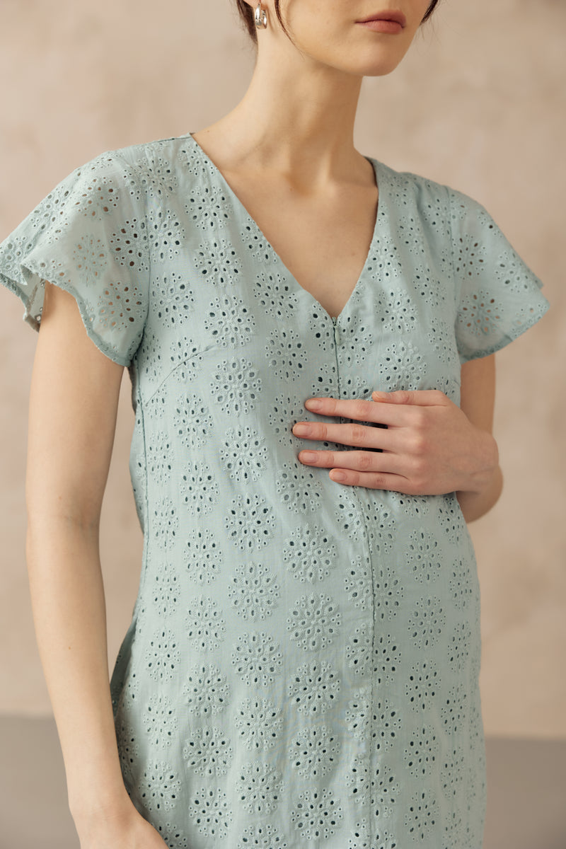 IRINA CROCHET FRONT ZIP NURSING DRESS TURQUOISE