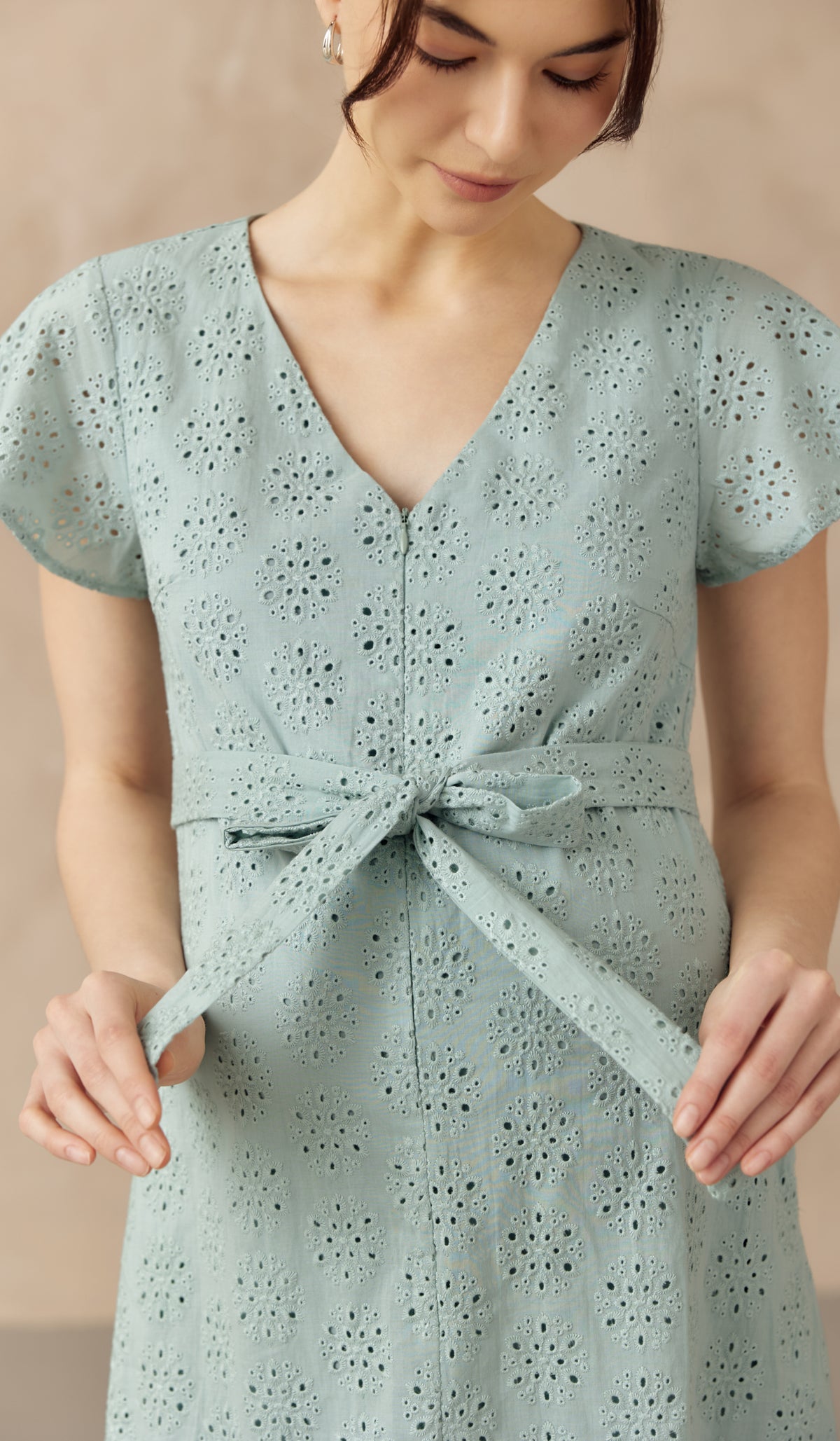 IRINA CROCHET FRONT ZIP NURSING DRESS TURQUOISE