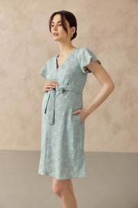 IRINA CROCHET FRONT ZIP NURSING DRESS TURQUOISE