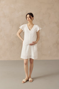 IRINA CROCHET FRONT ZIP NURSING DRESS WHITE