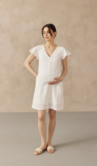 IRINA CROCHET FRONT ZIP NURSING DRESS WHITE