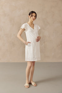 IRINA CROCHET FRONT ZIP NURSING DRESS WHITE