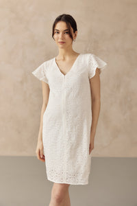 IRINA CROCHET FRONT ZIP NURSING DRESS WHITE