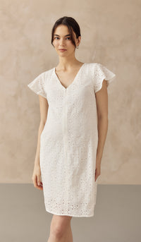 IRINA CROCHET FRONT ZIP NURSING DRESS WHITE