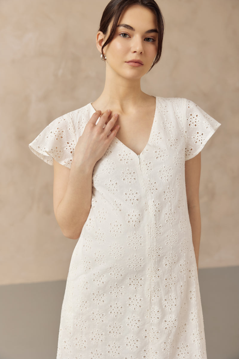 IRINA CROCHET FRONT ZIP NURSING DRESS WHITE