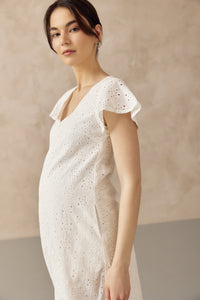 IRINA CROCHET FRONT ZIP NURSING DRESS WHITE