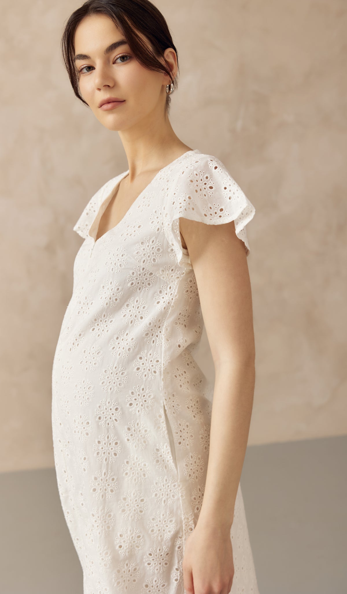 IRINA CROCHET FRONT ZIP NURSING DRESS WHITE