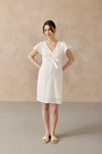 IRINA CROCHET FRONT ZIP NURSING DRESS WHITE