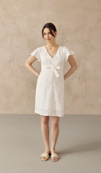 IRINA CROCHET FRONT ZIP NURSING DRESS WHITE