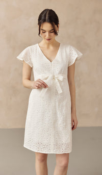 IRINA CROCHET FRONT ZIP NURSING DRESS WHITE