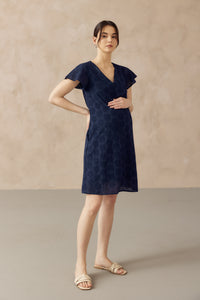IRINA CROCHET FRONT ZIP NURSING DRESS NAVY