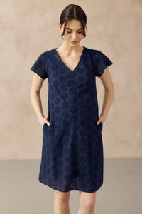 IRINA CROCHET FRONT ZIP NURSING DRESS NAVY