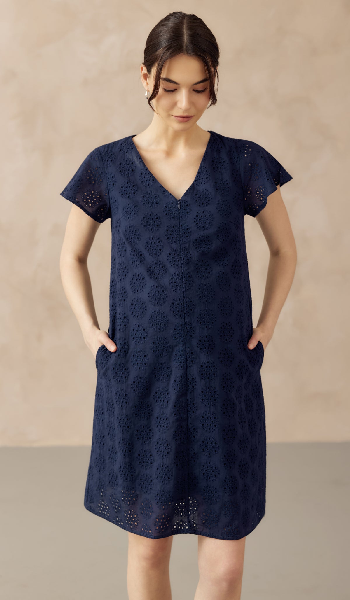 IRINA CROCHET FRONT ZIP NURSING DRESS NAVY