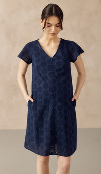 IRINA CROCHET FRONT ZIP NURSING DRESS NAVY