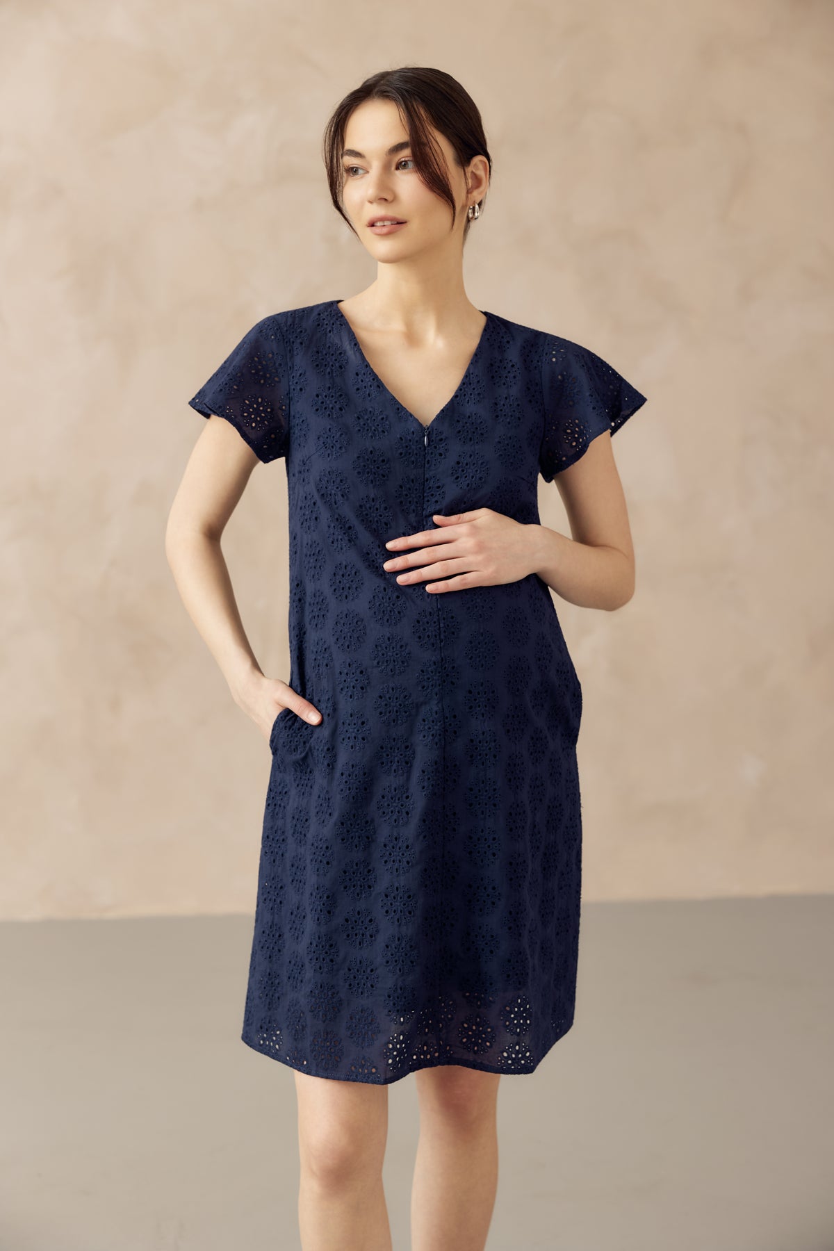 IRINA CROCHET FRONT ZIP NURSING DRESS NAVY