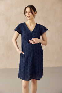 IRINA CROCHET FRONT ZIP NURSING DRESS NAVY