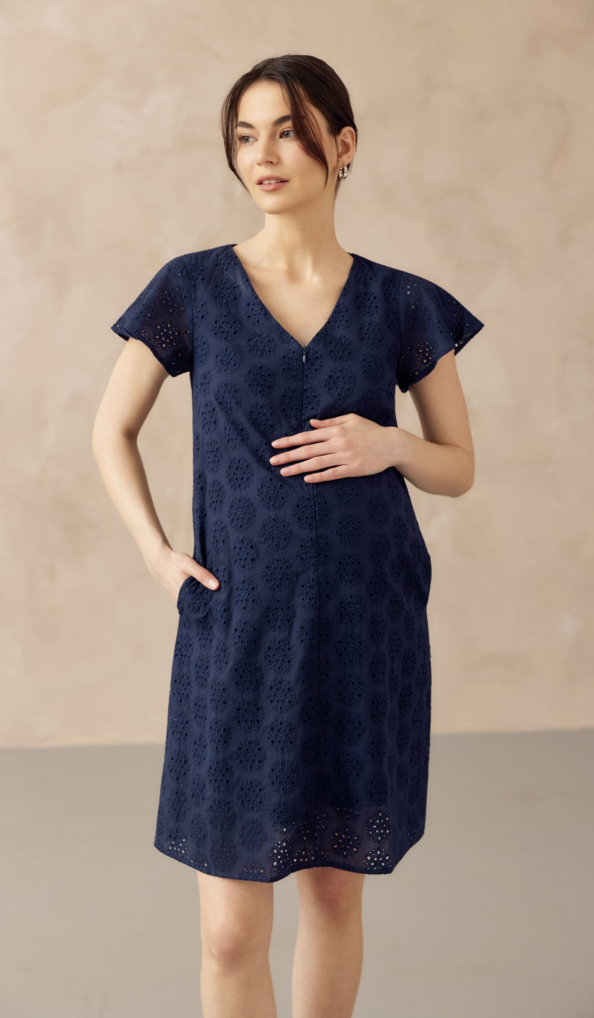 IRINA CROCHET FRONT ZIP NURSING DRESS NAVY