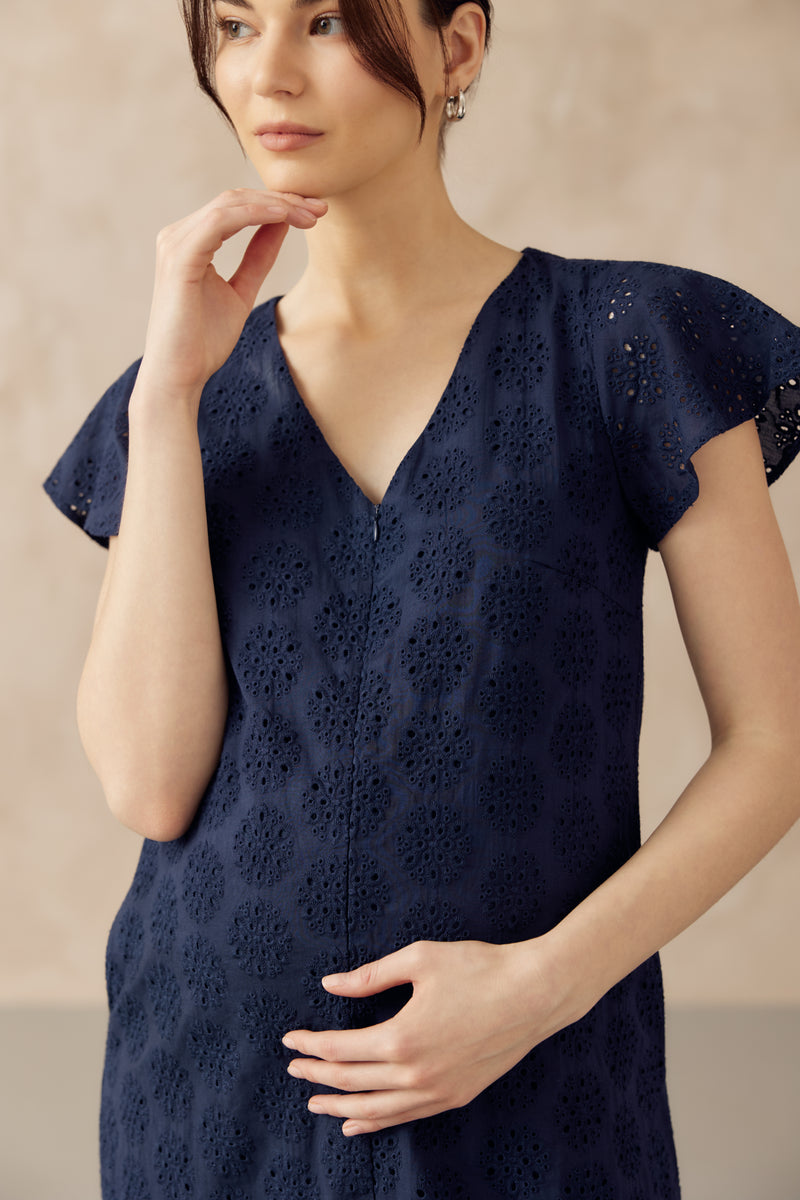 IRINA CROCHET FRONT ZIP NURSING DRESS NAVY