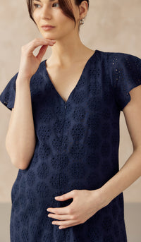 IRINA CROCHET FRONT ZIP NURSING DRESS NAVY