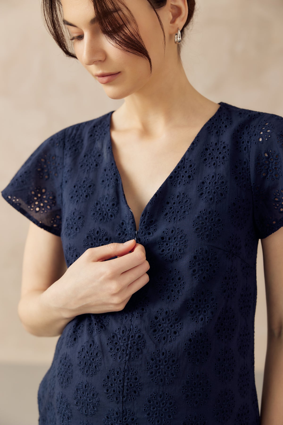 IRINA CROCHET FRONT ZIP NURSING DRESS NAVY