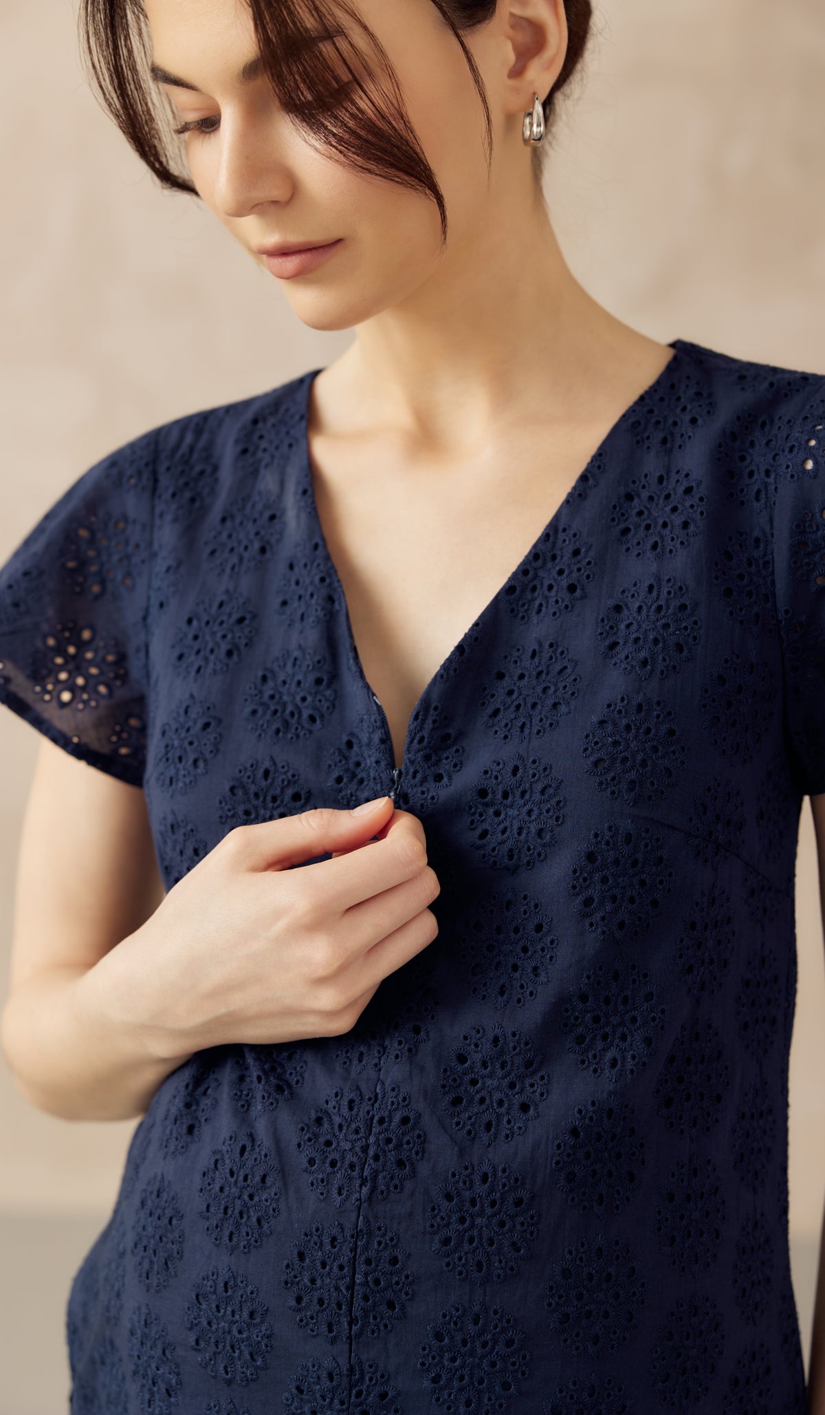 IRINA CROCHET FRONT ZIP NURSING DRESS NAVY