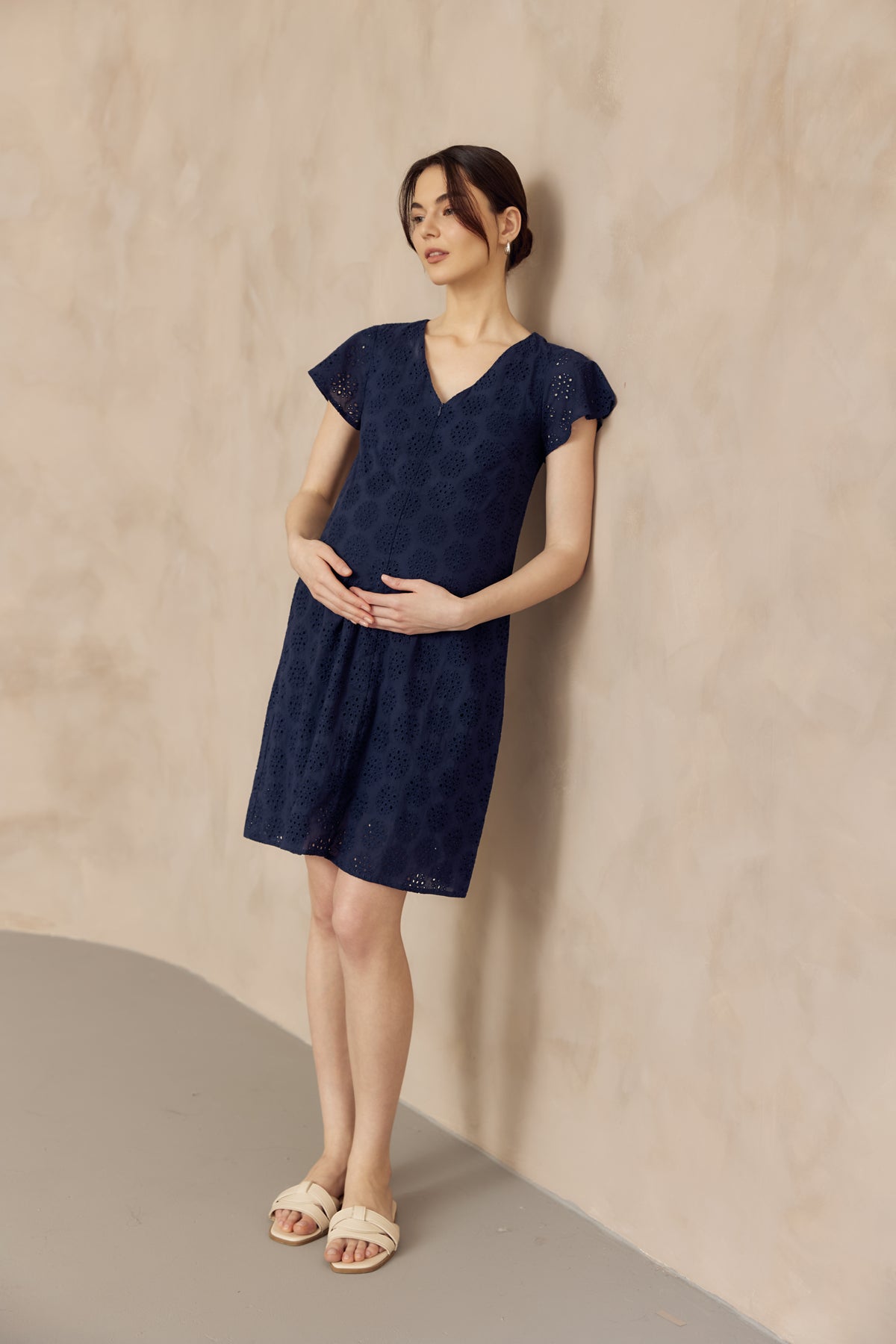 IRINA CROCHET FRONT ZIP NURSING DRESS NAVY
