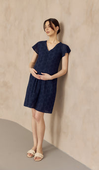 IRINA CROCHET FRONT ZIP NURSING DRESS NAVY