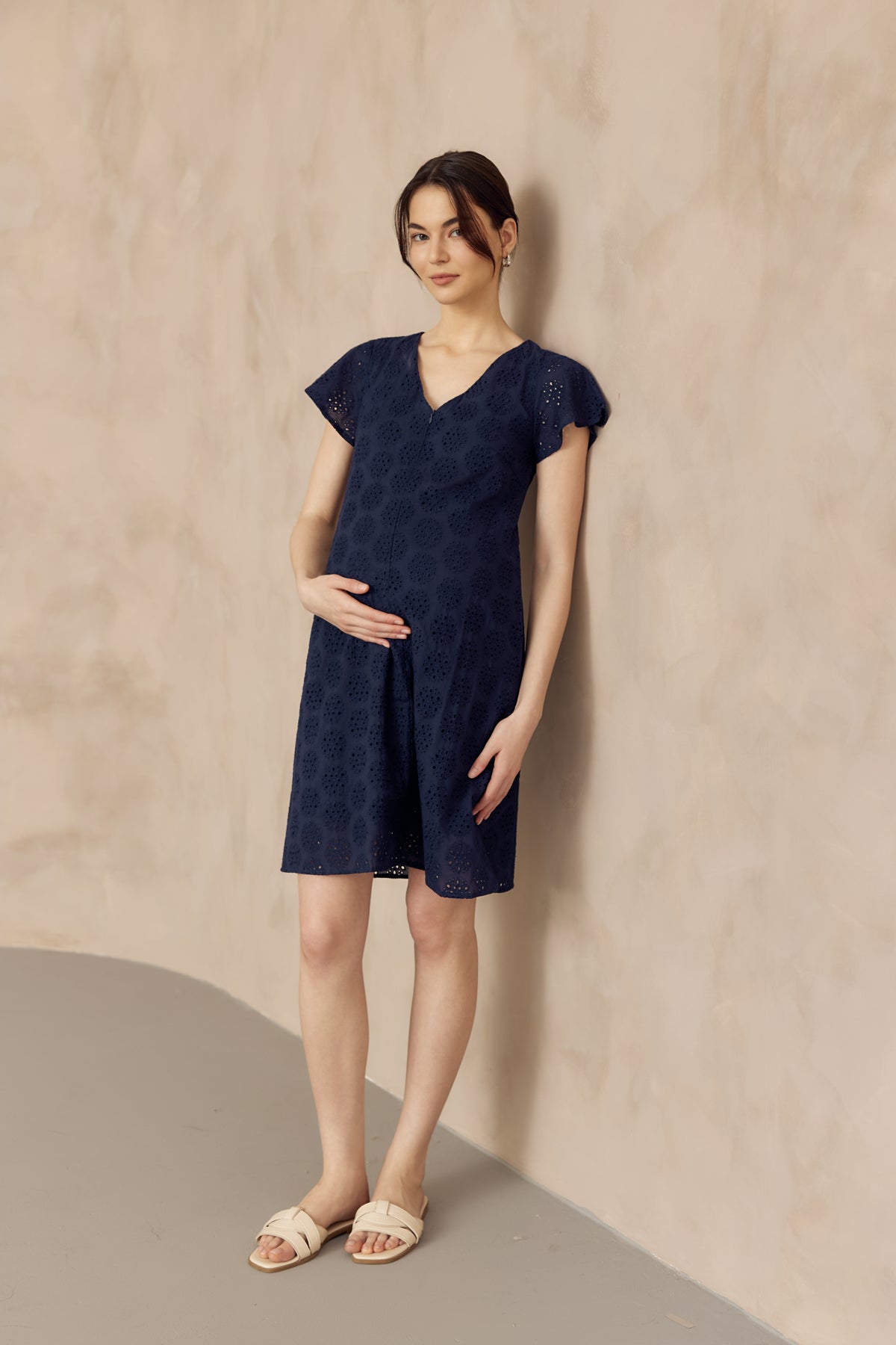 IRINA CROCHET FRONT ZIP NURSING DRESS NAVY